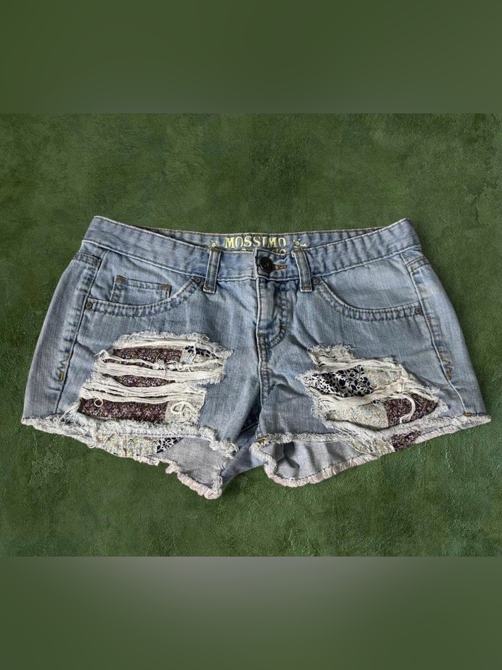 Mossimo Supply Co. Light Blue Distressed Denim Shorts with Patchwork